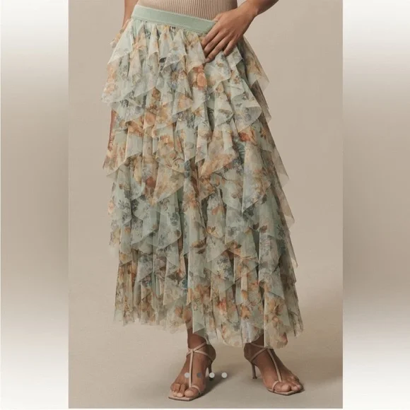 Anthropologie Size Small The Cheri Ruffled Tulle Midi Skirt by Anthropologie - Picture 3 of 8